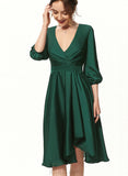 Elyse A-line V-Neck Asymmetrical Silky Satin Cocktail Dress UKP0021235