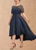 Mckinley A-line Scoop Illusion Asymmetrical Lace Satin Cocktail Dress UKP0021237