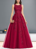 Sandra Ball-Gown/Princess Scoop Sweep Train Lace Tulle Prom Dresses With Beading UKP0021239