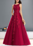 Sandra Ball-Gown/Princess Scoop Sweep Train Lace Tulle Prom Dresses With Beading UKP0021239