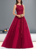 Sandra Ball-Gown/Princess Scoop Sweep Train Lace Tulle Prom Dresses With Beading UKP0021239