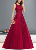 Sandra Ball-Gown/Princess Scoop Sweep Train Lace Tulle Prom Dresses With Beading UKP0021239