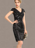 Ashlee Sheath/Column Cowl Knee-Length Sequin Cocktail Dress UKP0021240