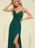 Evangeline Sheath/Column V-Neck Floor-Length Chiffon Prom Dresses With Pleated UKP0021243