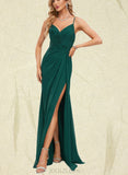 Evangeline Sheath/Column V-Neck Floor-Length Chiffon Prom Dresses With Pleated UKP0021243