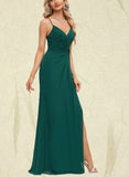 Evangeline Sheath/Column V-Neck Floor-Length Chiffon Prom Dresses With Pleated UKP0021243