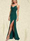 Evangeline Sheath/Column V-Neck Floor-Length Chiffon Prom Dresses With Pleated UKP0021243