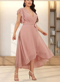 Anna A-line V-Neck Floor-Length Chiffon Cocktail Dress With Ruffle UKP0021246