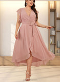 Anna A-line V-Neck Floor-Length Chiffon Cocktail Dress With Ruffle UKP0021246