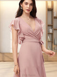 Anna A-line V-Neck Floor-Length Chiffon Cocktail Dress With Ruffle UKP0021246