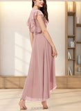 Anna A-line V-Neck Floor-Length Chiffon Cocktail Dress With Ruffle UKP0021246