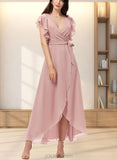 Anna A-line V-Neck Floor-Length Chiffon Cocktail Dress With Ruffle UKP0021246