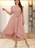 Anna A-line V-Neck Floor-Length Chiffon Cocktail Dress With Ruffle UKP0021246