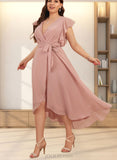 Anna A-line V-Neck Floor-Length Chiffon Cocktail Dress With Ruffle UKP0021246