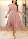 Anna A-line V-Neck Floor-Length Chiffon Cocktail Dress With Ruffle UKP0021246