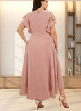 Anna A-line V-Neck Floor-Length Chiffon Cocktail Dress With Ruffle UKP0021246