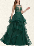 Britney Ball-Gown/Princess Scoop Illusion Floor-Length Lace Tulle Prom Dresses UKP0021248