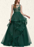 Britney Ball-Gown/Princess Scoop Illusion Floor-Length Lace Tulle Prom Dresses UKP0021248