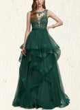 Britney Ball-Gown/Princess Scoop Illusion Floor-Length Lace Tulle Prom Dresses UKP0021248