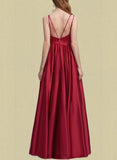 Lorelai A-line V-Neck Floor-Length Satin Prom Dresses UKP0021251