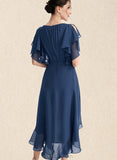 Angelina A-line Scoop Asymmetrical Chiffon Cocktail Dress With Cascading Ruffles UKP0021252