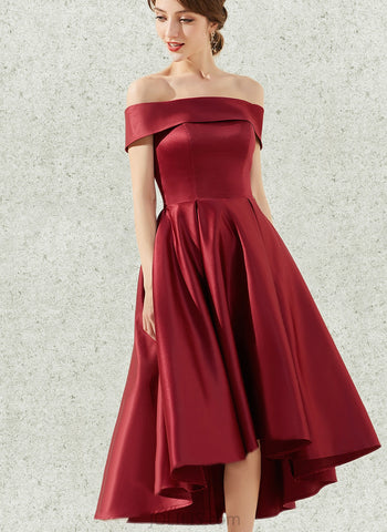 Tess A-line Off the Shoulder Asymmetrical Satin Cocktail Dress UKP0021253