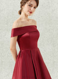 Tess A-line Off the Shoulder Asymmetrical Satin Cocktail Dress UKP0021253