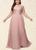 Marianna Ball-Gown/Princess Off the Shoulder Floor-Length Chiffon Lace Prom Dresses With Pleated Sequins UKP0021254