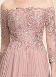 Marianna Ball-Gown/Princess Off the Shoulder Floor-Length Chiffon Lace Prom Dresses With Pleated Sequins UKP0021254