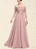 Marianna Ball-Gown/Princess Off the Shoulder Floor-Length Chiffon Lace Prom Dresses With Pleated Sequins UKP0021254