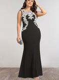 Lucinda Sheath/Column Scoop Floor-Length Lace Jersey Evening Dress UKP0021256