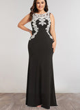 Lucinda Sheath/Column Scoop Floor-Length Lace Jersey Evening Dress UKP0021256