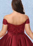 Ada A-line Off the Shoulder Knee-Length Satin Cocktail Dress With Sequins UKP0021257