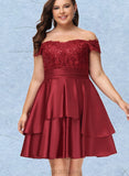 Ada A-line Off the Shoulder Knee-Length Satin Cocktail Dress With Sequins UKP0021257