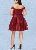 Ada A-line Off the Shoulder Knee-Length Satin Cocktail Dress With Sequins UKP0021257