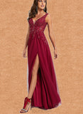 Melissa Ball-Gown/Princess V-Neck Floor-Length Lace Tulle Prom Dresses With Sequins UKP0021260