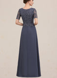 Teagan A-line Scoop Floor-Length Chiffon Lace Evening Dress With Sequins UKP0021261