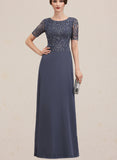 Teagan A-line Scoop Floor-Length Chiffon Lace Evening Dress With Sequins UKP0021261