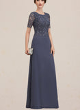 Teagan A-line Scoop Floor-Length Chiffon Lace Evening Dress With Sequins UKP0021261