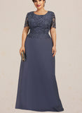 Teagan A-line Scoop Floor-Length Chiffon Lace Evening Dress With Sequins UKP0021261