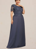 Teagan A-line Scoop Floor-Length Chiffon Lace Evening Dress With Sequins UKP0021261