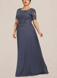 Teagan A-line Scoop Floor-Length Chiffon Lace Evening Dress With Sequins UKP0021261