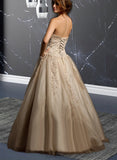 Liberty Ball-Gown/Princess Sweetheart Floor-Length Tulle Prom Dresses With Beading Ruffle Appliques Lace Sequins UKP0021262