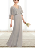 Eliza A-line V-Neck Floor-Length Chiffon Evening Dress UKP0021264