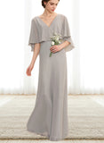 Eliza A-line V-Neck Floor-Length Chiffon Evening Dress UKP0021264