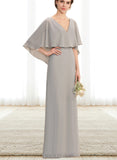 Eliza A-line V-Neck Floor-Length Chiffon Evening Dress UKP0021264