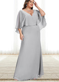 Eliza A-line V-Neck Floor-Length Chiffon Evening Dress UKP0021264