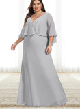 Eliza A-line V-Neck Floor-Length Chiffon Evening Dress UKP0021264