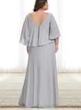 Eliza A-line V-Neck Floor-Length Chiffon Evening Dress UKP0021264