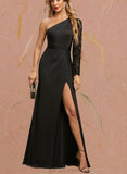 Alisha Sheath/Column One Shoulder Floor-Length Lace Jersey Evening Dress With Pleated UKP0021265